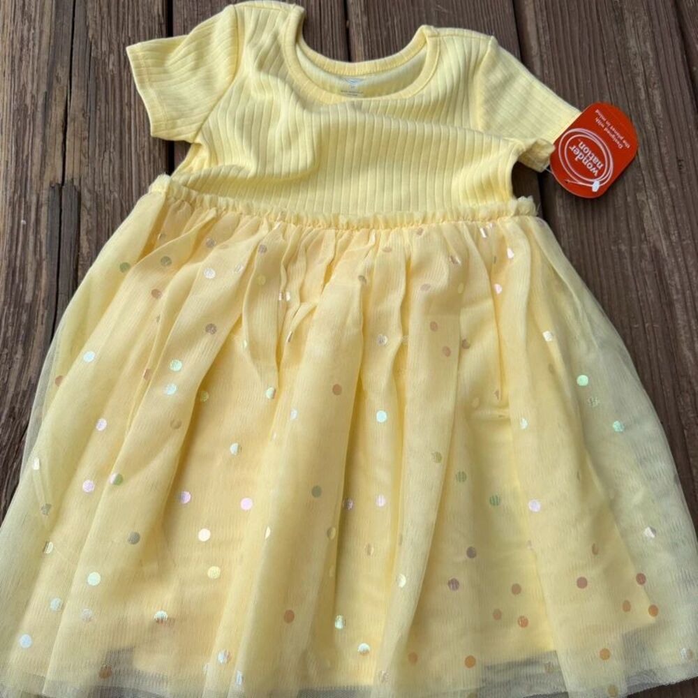 Girls 3T Yellow Tulle Dress Gold Polka Dot Party Dress NWT